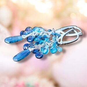 Natural Rare Orissa Kyanite, Blue Diamond Earrings Sterling Silver One of A Kind